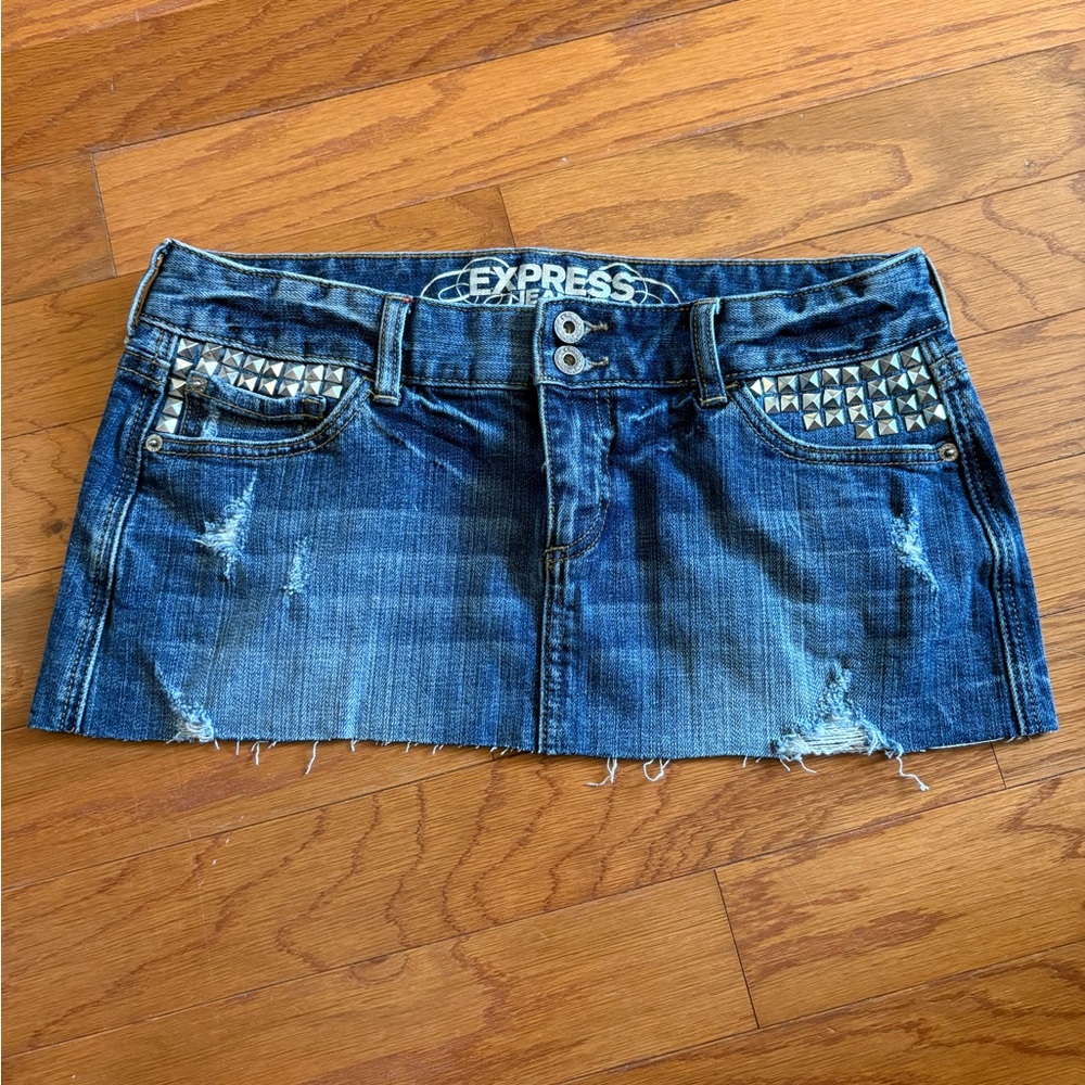Express Blue Denim micro Mini Skirt studded emo grunge